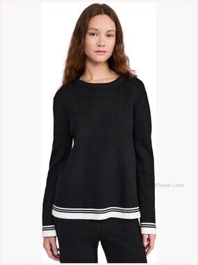 Contrast Stripe Detail Knit Top Long Sleeve Crew Neck